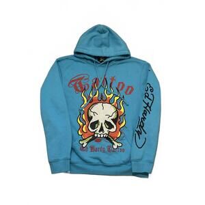 Ed Hardy Tattoo Skull Hoodie – Cobalt Blue – Size Large
